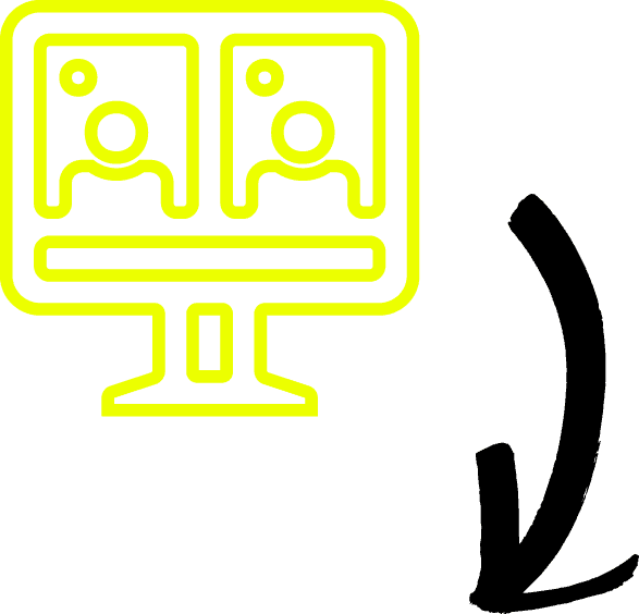 yellow icon of computer & black arrow