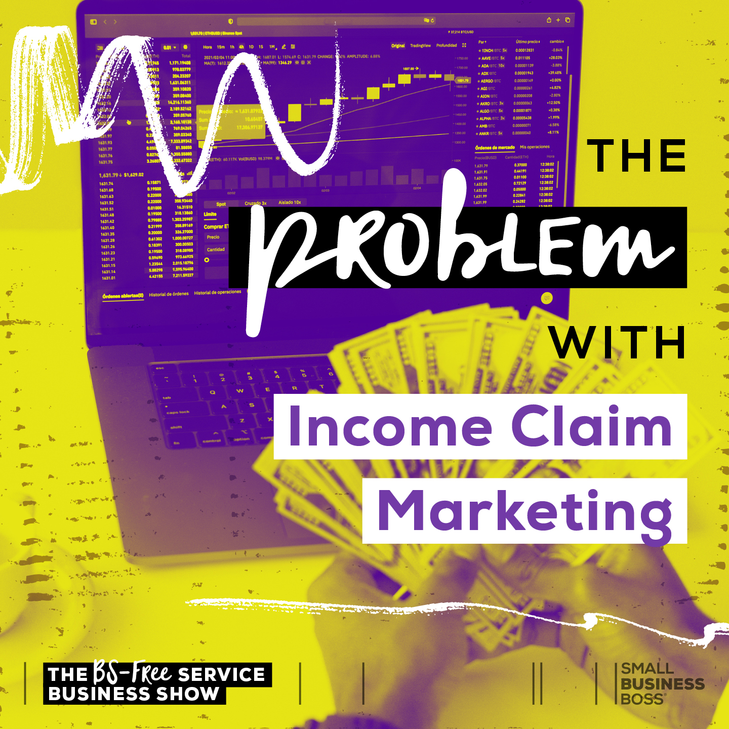 image of business analytics and cash with text that reads "income claim marketing"