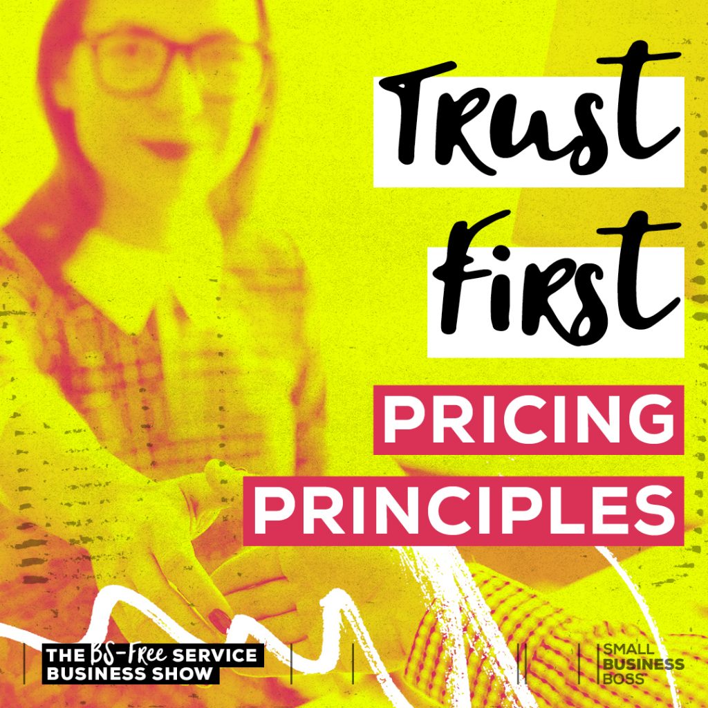 image of people shaking hands with text that reads "trust first pricing principles"