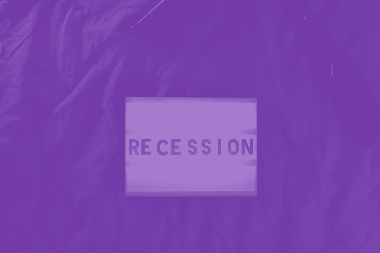 image of a white board with the word recession