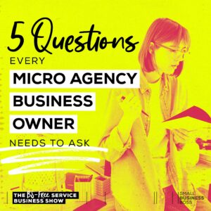 Image of a woman with text that reads "micro agency questions"