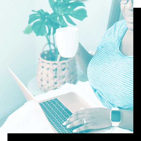 blue tinted image of woman sitting